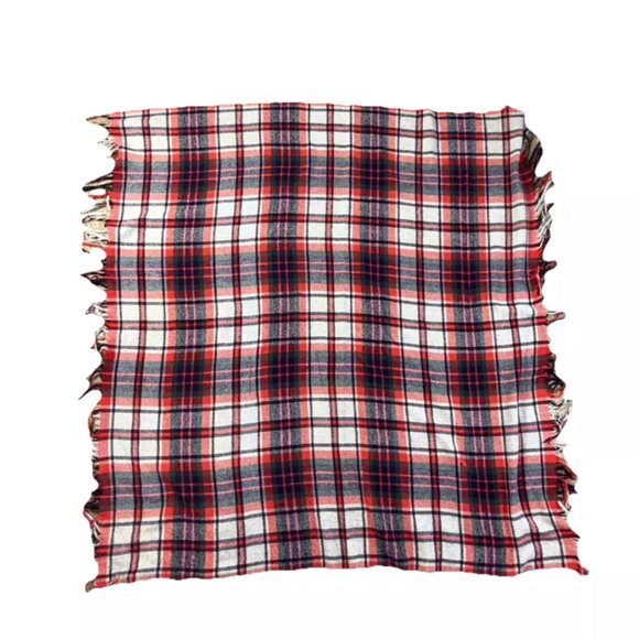 Vintage Fringe Throw Blanket Lightweight Quilt Bedding Plaid Red Gray Blue Green - Picture 2 of 6